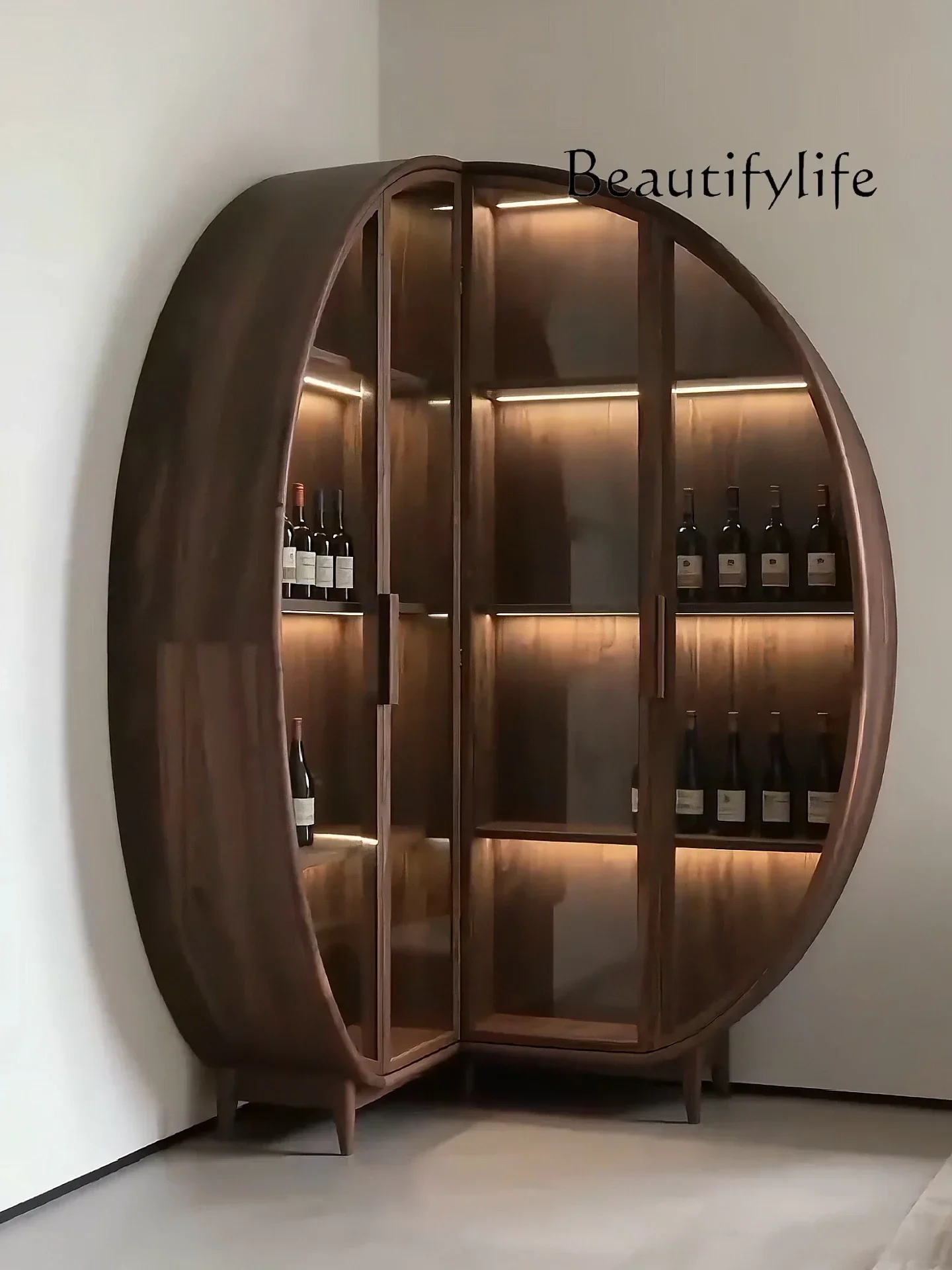 

N29 New Chinese-style North American Black Walnut Wine Cabinet Minimalist Solid Wood Display Cabinet Living Room Corner Decorati