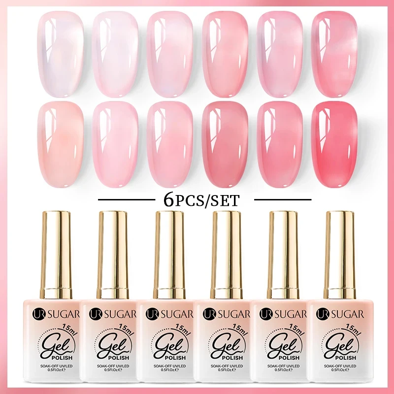 UR SUGAR-Juego de esmalte de uñas de Gel, 15ml, color rosa desnudo, cristal transparente blanco lechoso, translúcido Natural, esmalte de Gel para remojar, Kit de 8/6/4 Uds.