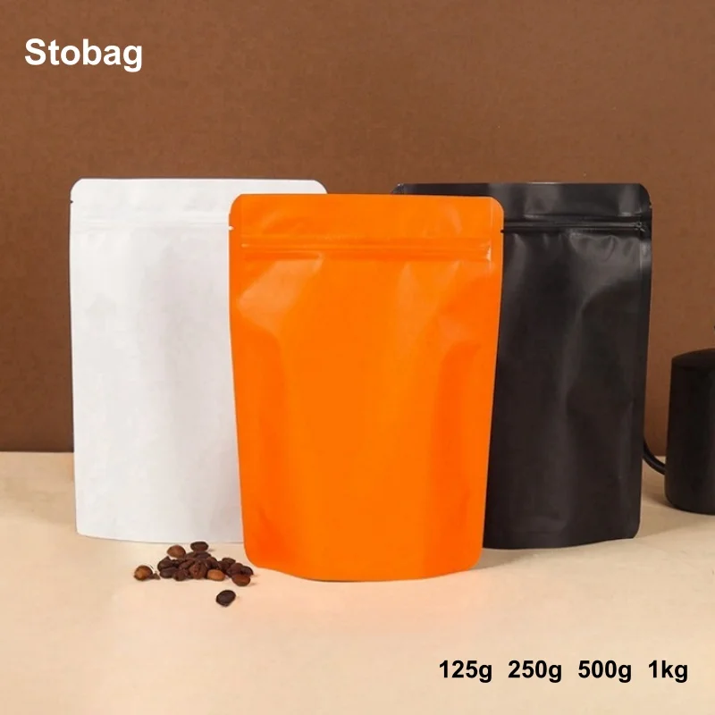 

StoBag 50pcs Coffee Beans Bags Packaging with Vavle Aluminum Foil Stand Up Self-sealing for Food Nuts Powder Storage Pouches