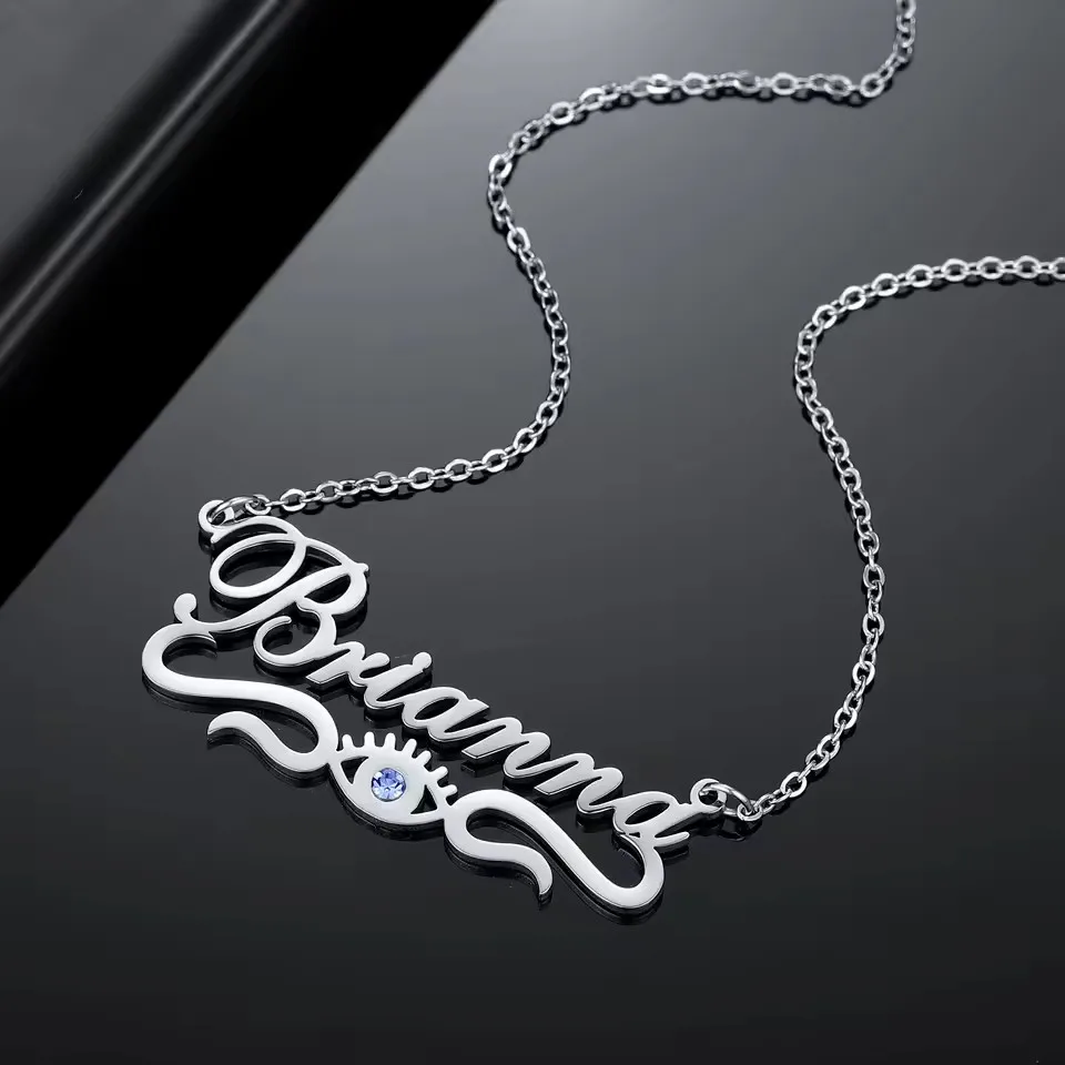 

Stainless Steel Nameplate Jewelry Christmas Gift For Women Custom Blue Eyes Names Chain Personalized Evil Eye Name Necklaces