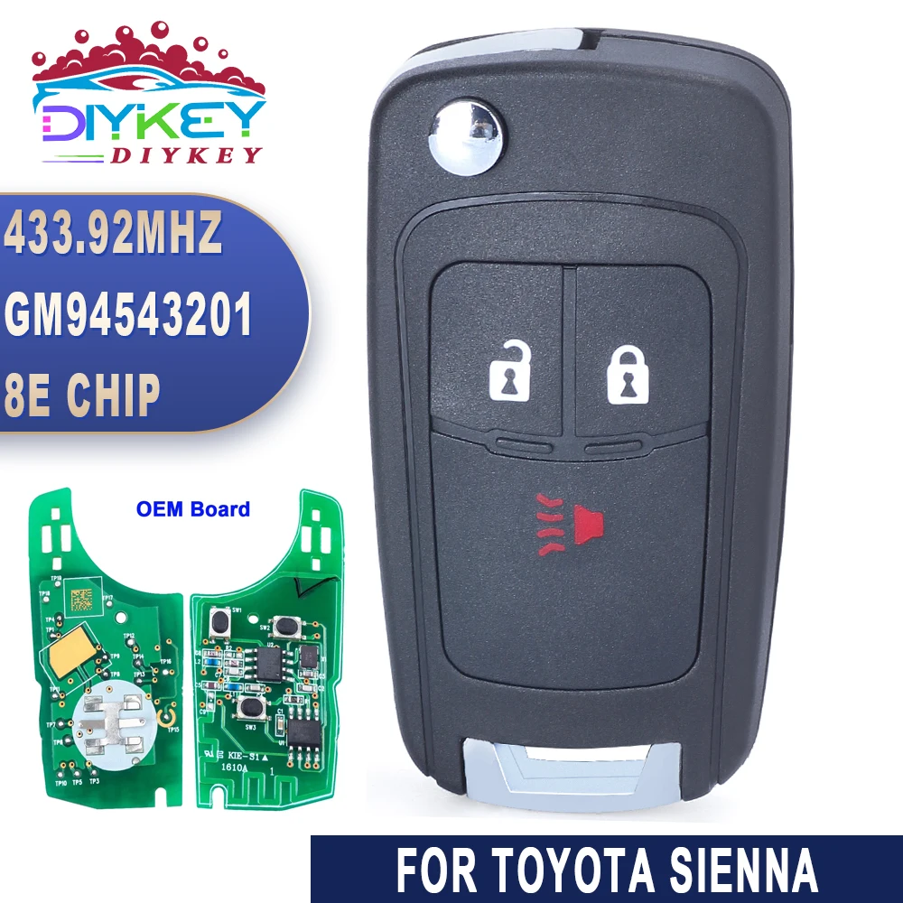 

DIYKEY Original OEM Board 8E Chip 433.92MHz For Chevrolet Spark 2013 2014 2015 2016 GM94543201 3 Buttons Flip Remote Car Key