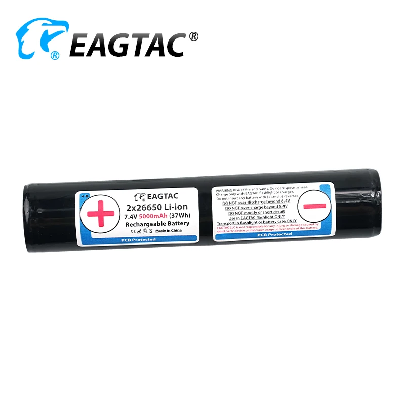 EAGTAC 2x26650 7.4V 5000mAh (R37) Protected Li-ion Battery Pack Brass Button Top for EAGTAC SX25L2 SX30L2 SX30L2-DR