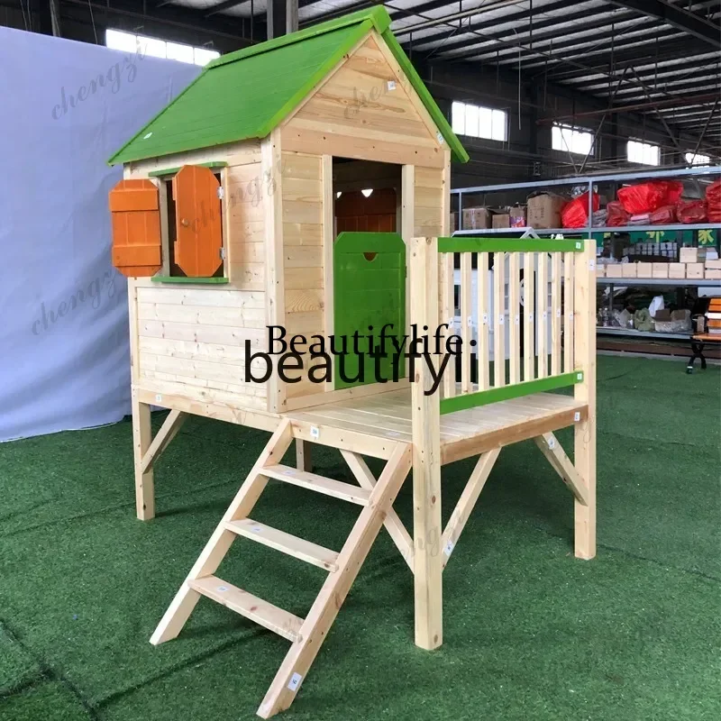 D5556 6601 Kindergarten Wooden House Aembly Solid Wood Outdoor Indoor Mobile Children's Room Toy Small Wooden House Tree House