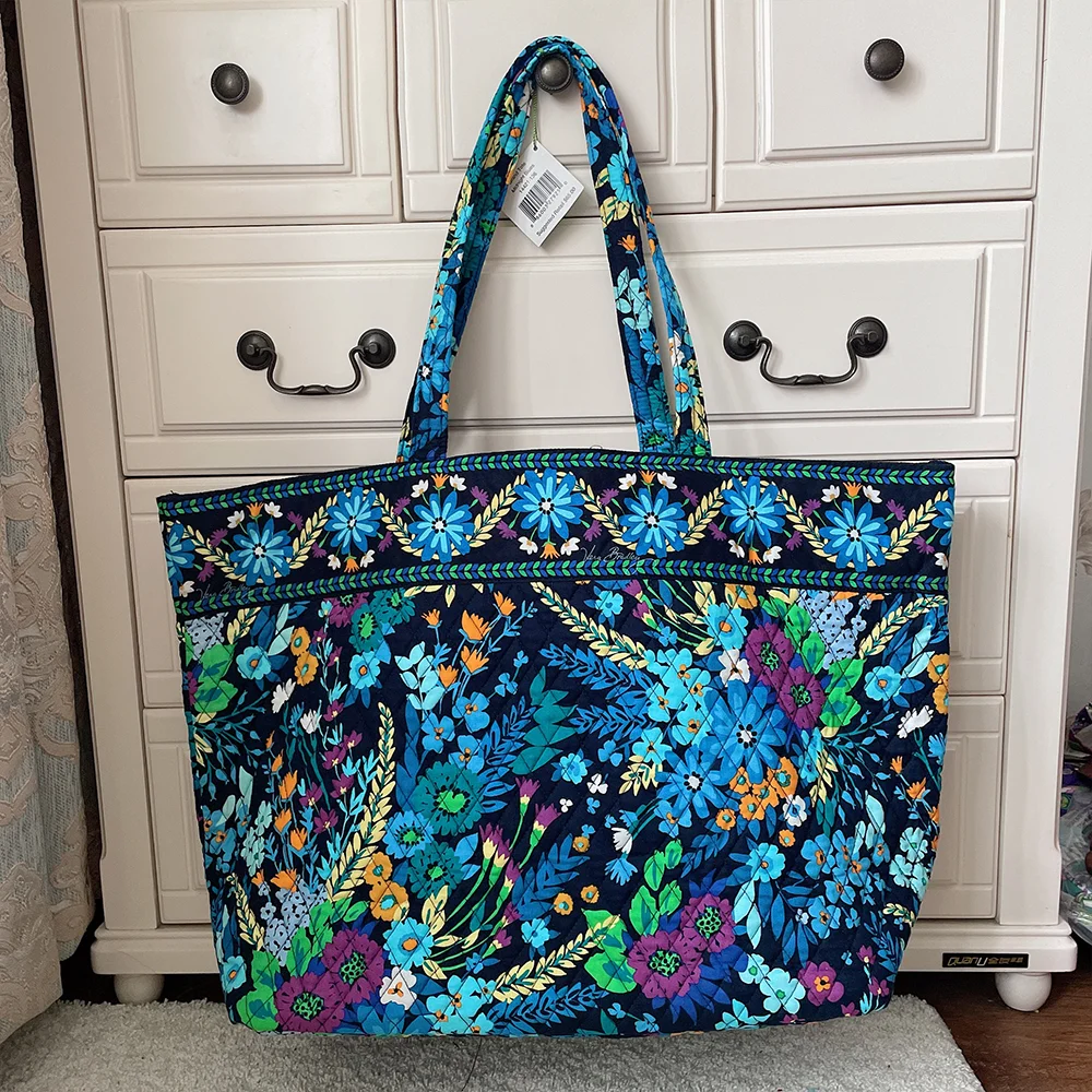 VB cotton print pratica borsa per la spesa di grande capacità borsa a tracolla da donna borsa da spiaggia leggera pieghevole