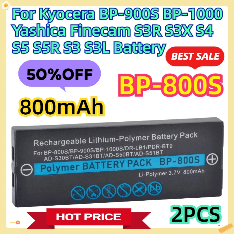 For Kyocera BP-900S BP-1000 Yashica Finecam S3R S3X S4 S5 S5R S3 S3L 800mAh BP-800S Battery 2PCS