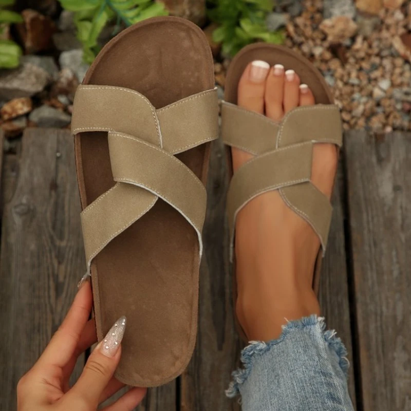 2026 New Summer Autumn Women's Twist Knot Crossed Sandals Non-Slip Flat Casual Resort Beach Outdoor Hawaii Solid Slippers
