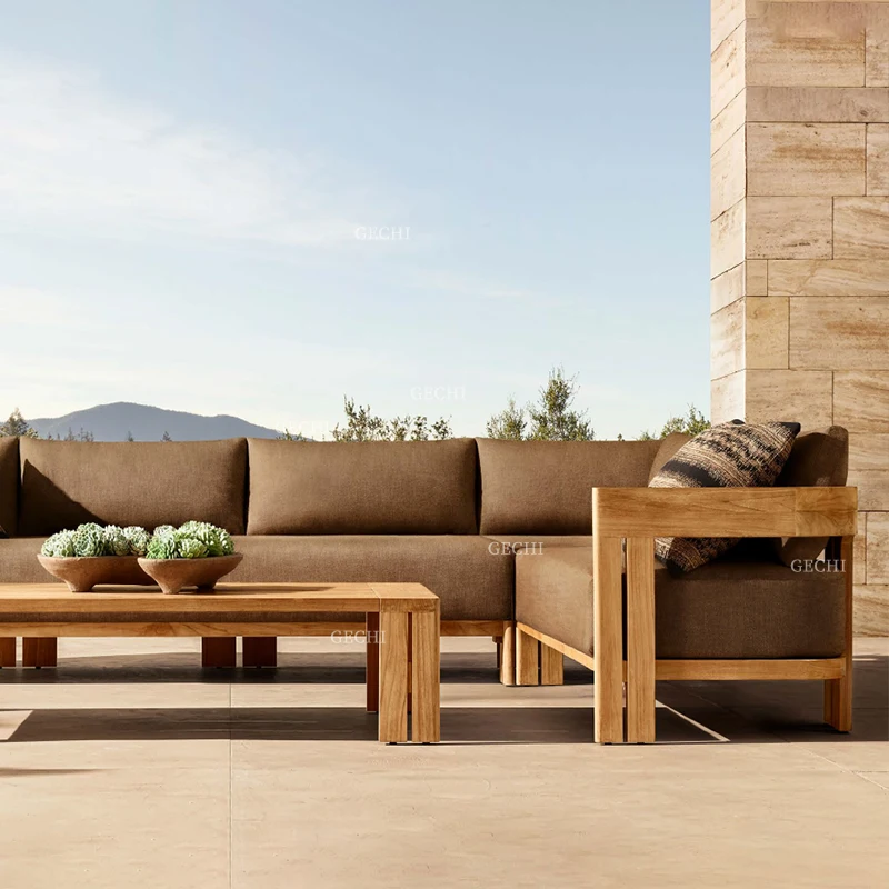 

Luxury Modern Teak Wood Outdoor Sofa Sets Waterproof Sunproof Patio Furniture for Hotel Gardens Poolside