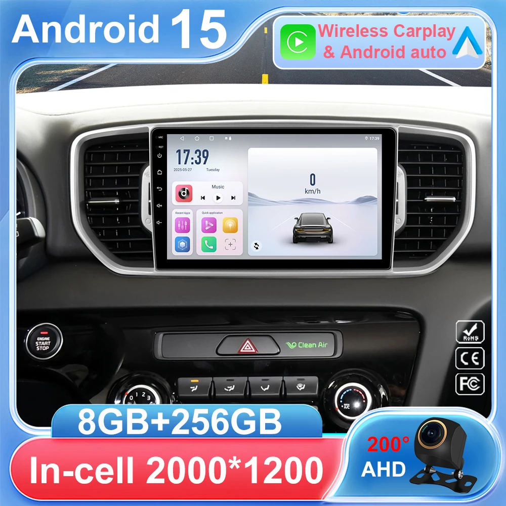 

Android 14 Автомобильный DVD-радио Стерео для KIA Sportage 4 2016 2017 2018 KX5 QLED Автомобильный радиоприемник Мультимедийный плеер GPS-навигация