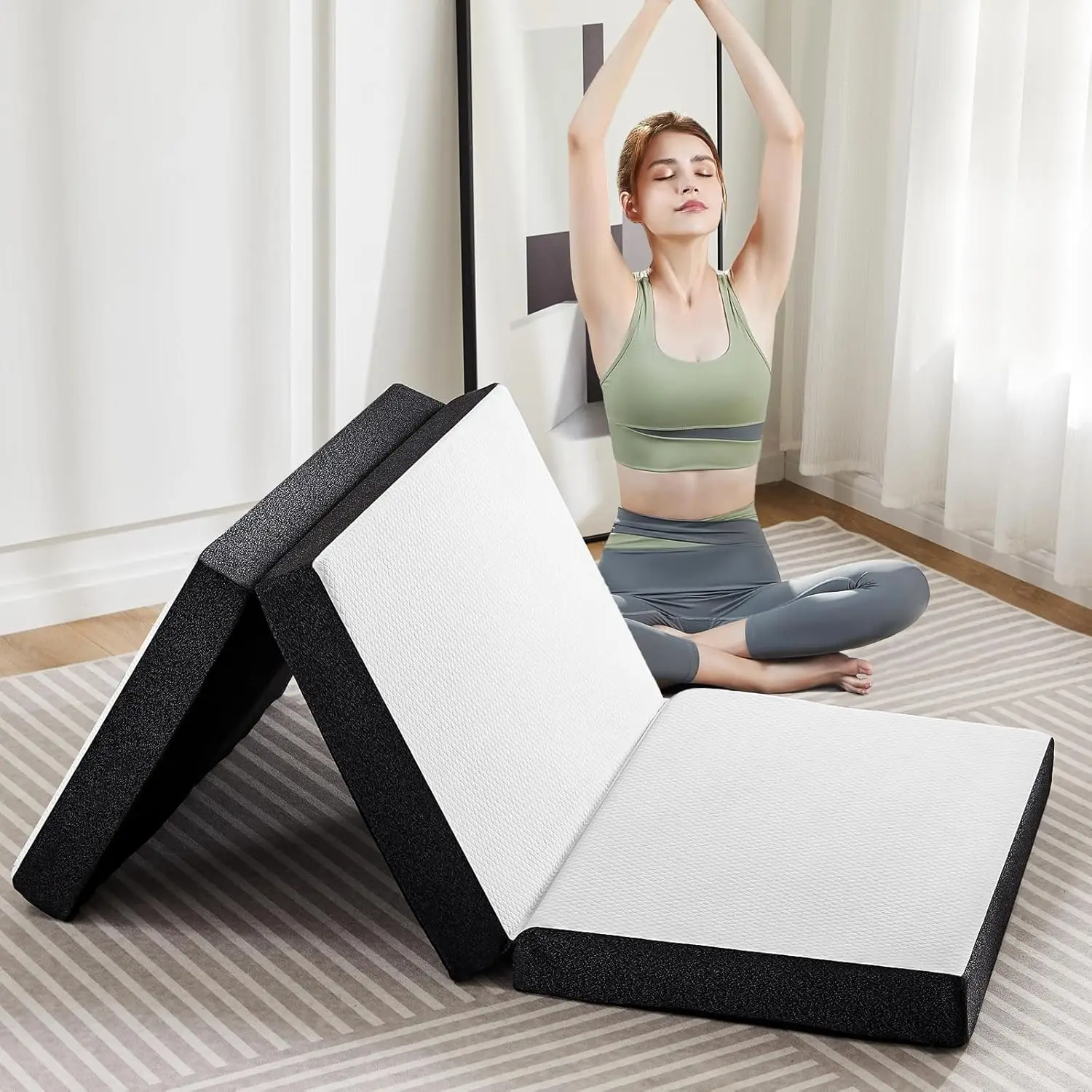 

Tri-Fold Memory Foam Mattr - 4 H Twin Xl Size Portable Floor Bed, Foldable Mat For Kids And Adults, Collapsible And Washable