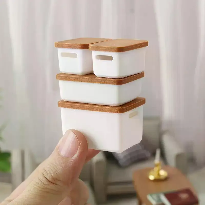 4Pcs Mini Storage Case With Cover 1/12 Dollhouse Miniature Food Storage Box Model Doll House Accessories Toy
