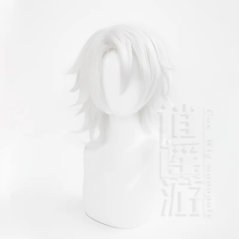 Demon Slayer Anime Cosplay Wig, cabelo sintético curto branco resistente ao calor, peruca de festa Halloween, boné, Uzi Tengen, 35cm