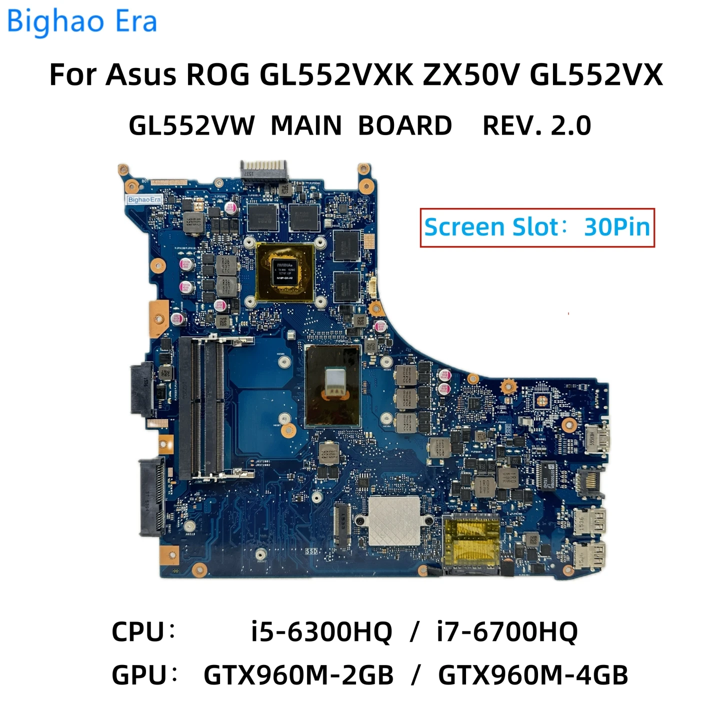 

GL552VW MAIN BOARD REV.2.0 For Asus ROG GL552VW ZX50V GL552VXK Laptop Motherboard With i5-6300HQ i7-6700HQ CPU GTX960M 2/4GB-GPU