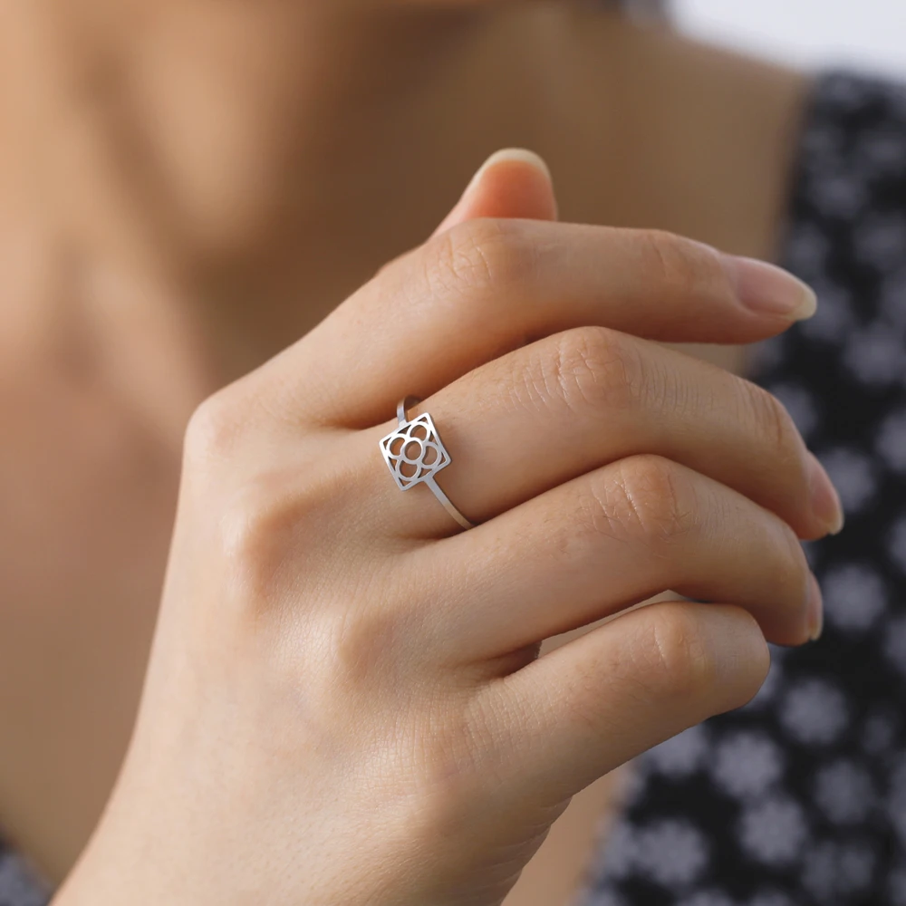 COOLTIME Barcelona Blumen verstellbare Ringe für Männer Frauen Edelstahl offene Fingerringe Blumen Schmuck Geschenk – Detail 13