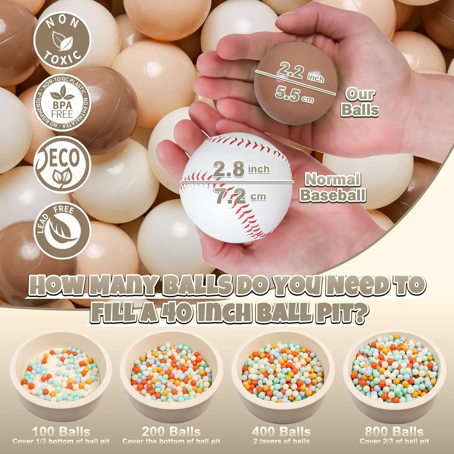 50 Uds. Bolas de piscina para niños pequeños sin ftalatos, sin BPA, no tóxicas, a prueba de aplastamiento, pelotas de juego de plástico suave, tienda de campaña para bebés y niños, juego de piscina
