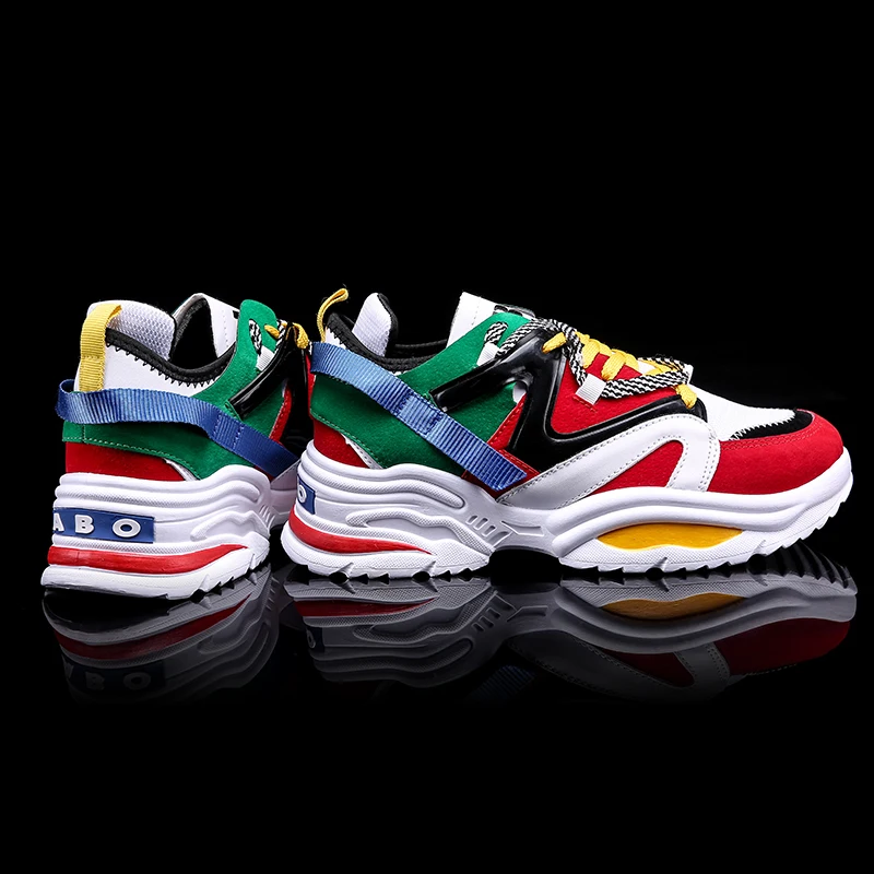 A pair of youth fashion high-top platform sneakers, mixed material stitching, soft cushioned daily sport footwear MF-G890-KH