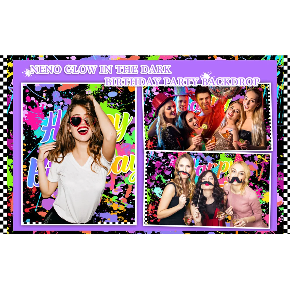 خلفية حفلة عيد ميلاد سعيد دعونا تتوهج في الظلام الملونة الكتابة على الجدران سبلاش الطلاء خلفية الوحل روك لوازم عيد ميلاد الدعامة