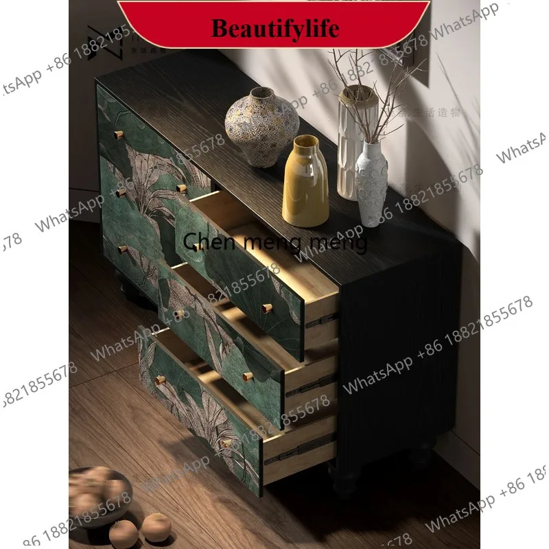 

Q178 Chinese feng shui hibiscus map storage compartment six chest cabinets porch decorative cabinets bedroom dresser