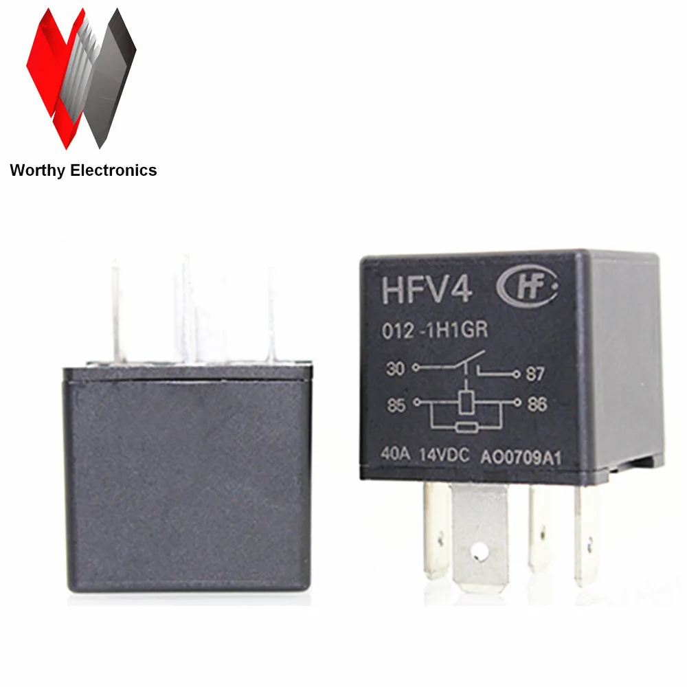 Free shiping    10pcs/lot Electronic Components Automotive Relay 12V/24V 40A DIP 4Pin HFV4-012/024-1H1GR for Auto Start