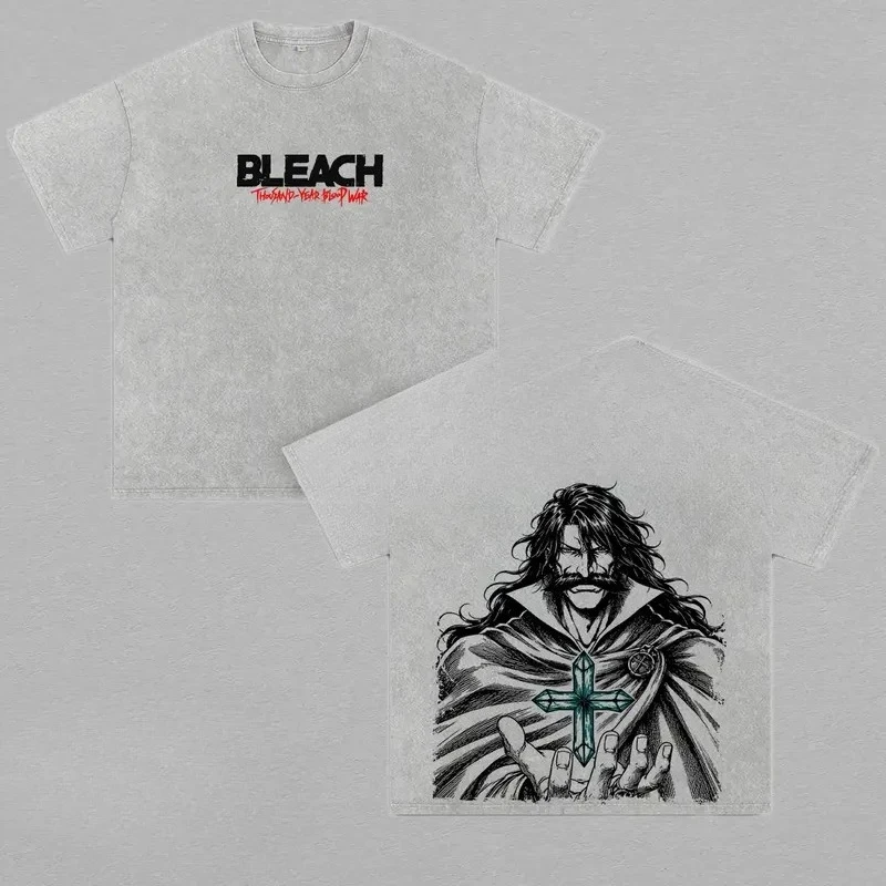 Yhwach Anime T-shirt BLEACH Manga Tshirts Men Women Short Sleeve Clothing Retro Washed T Shirt Harajuku High Quality Cotton Tops