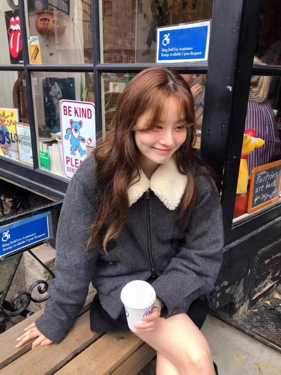 

Ounce25 Winter New Detachable Fur Collar Double Head Zipper Woolen Jaet Women's Casual Loose Fit Travel Commute Daily Warmth