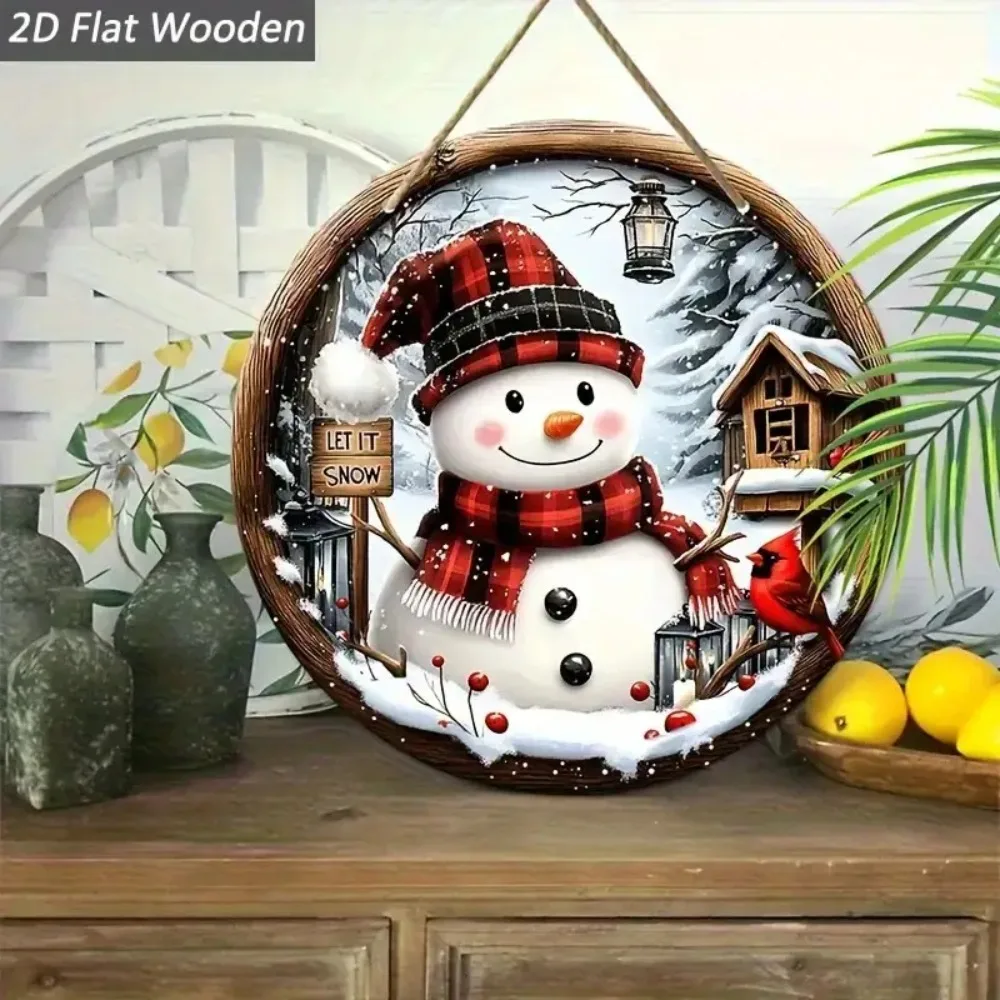 2D Rustic Circular Wooden Sign - Christmas Snowman Wooden House Bird, Suitable for Home, Office, Caf É, Holiday Decoration Gifts