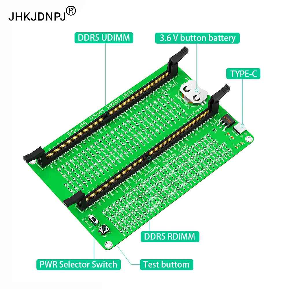 DDR5 RDIMM/UDIMM Memory Tester With Long Latch, Desktop Computer DDR5 Memory Test Card with LED Indicators for Desktop Computer