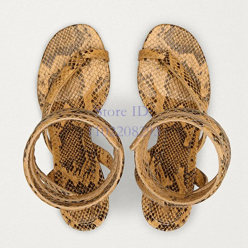 Snake Skim Thin Heel Sandals Winding Round Toe Back Strap 2024 Spring Summer New Arrival Women Gladiator Shoes Flip Flop Shoes