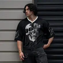 Verão nova marca na moda ya super grande camiseta masculina esportes de fitness secagem rápida respirável grande malha impressa manga curta topo