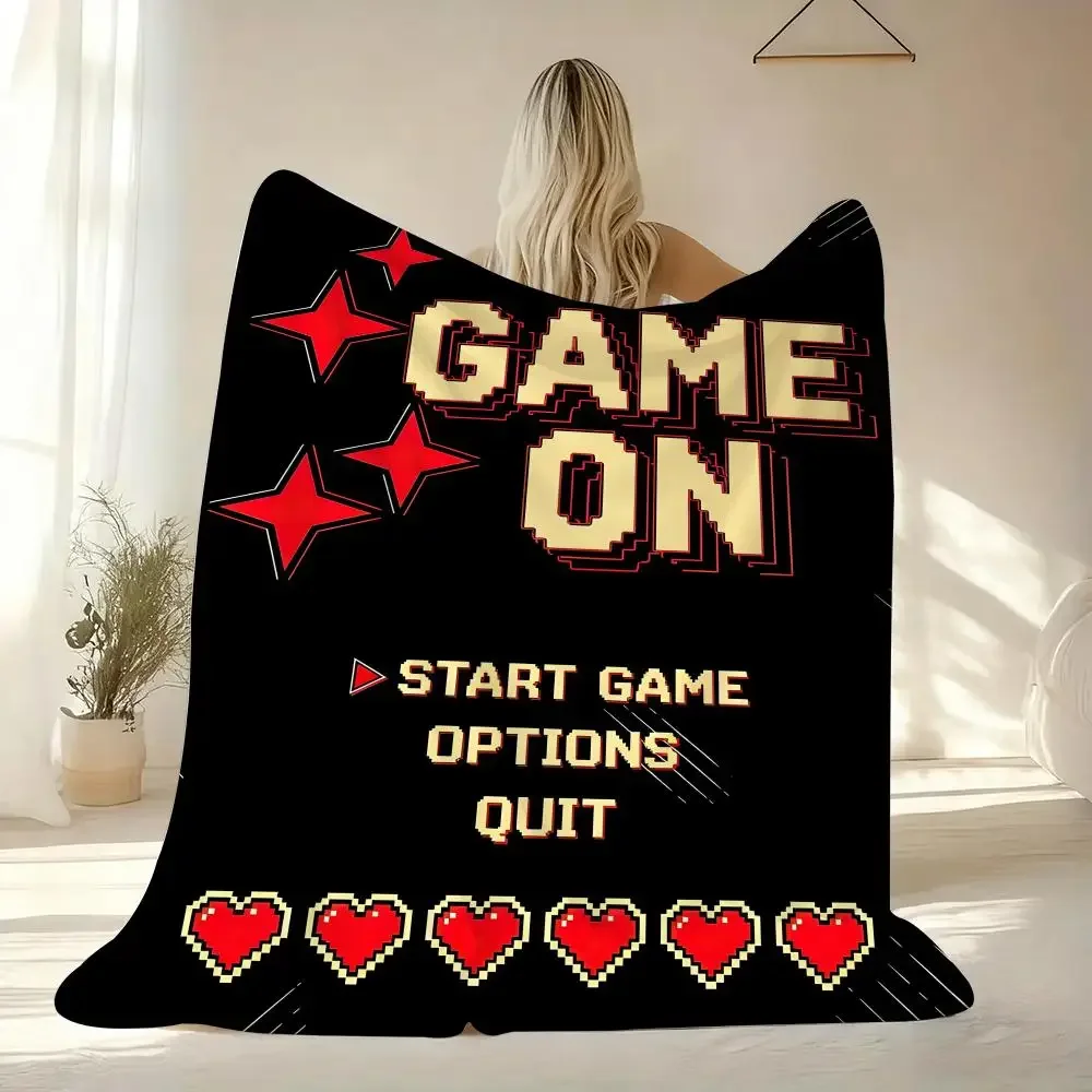 Game On Start Game Options Quit Retro Arcade Style Throw Blanket Cozy Couch Decor Gift