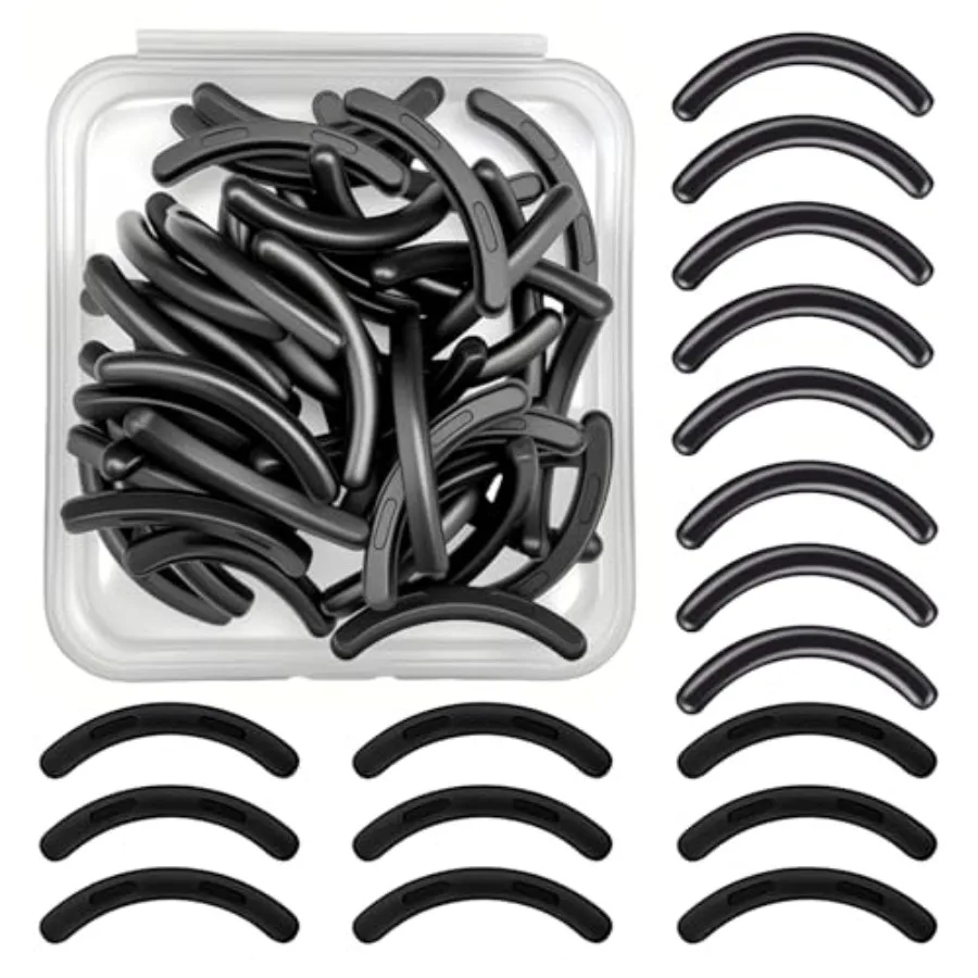 

100PCS Eyelash Curler Refills, Silicone Rubber Eyelash Curler Pads, Universal Lash Curler Refill Pads with Storage Box, Black