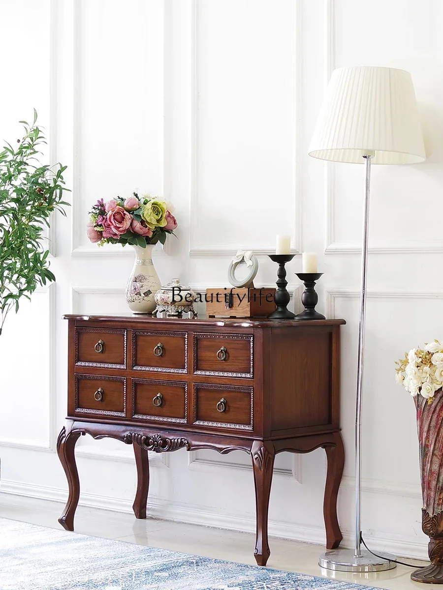 

XXAmerican rural retro entrance cabinet wall solid wood French storage guest foyer partition