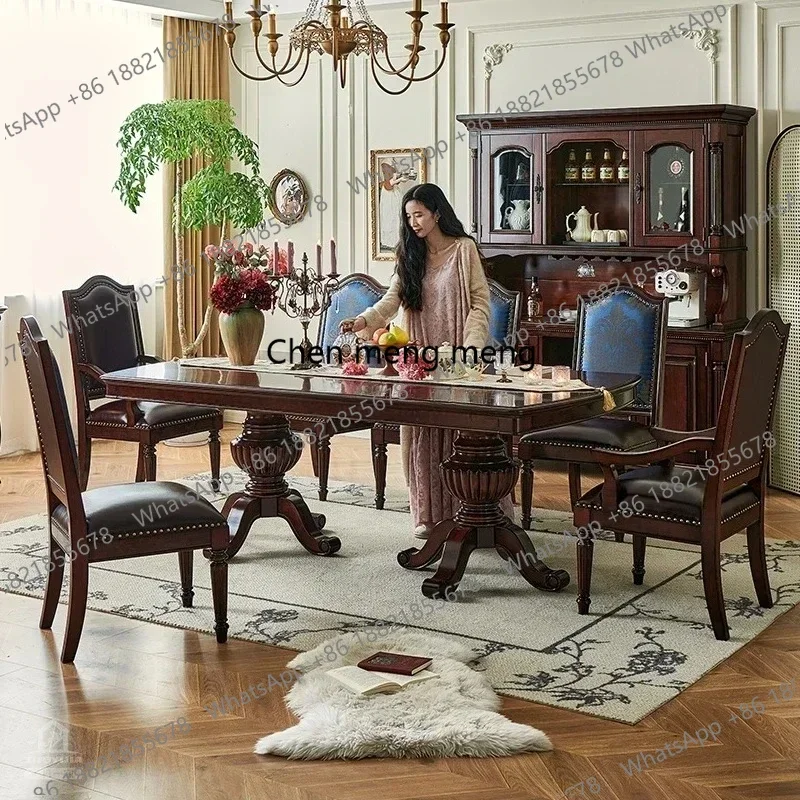 

New arrrive American solid wood dining table 2.2m gold silk teak all solid wood dining table retro