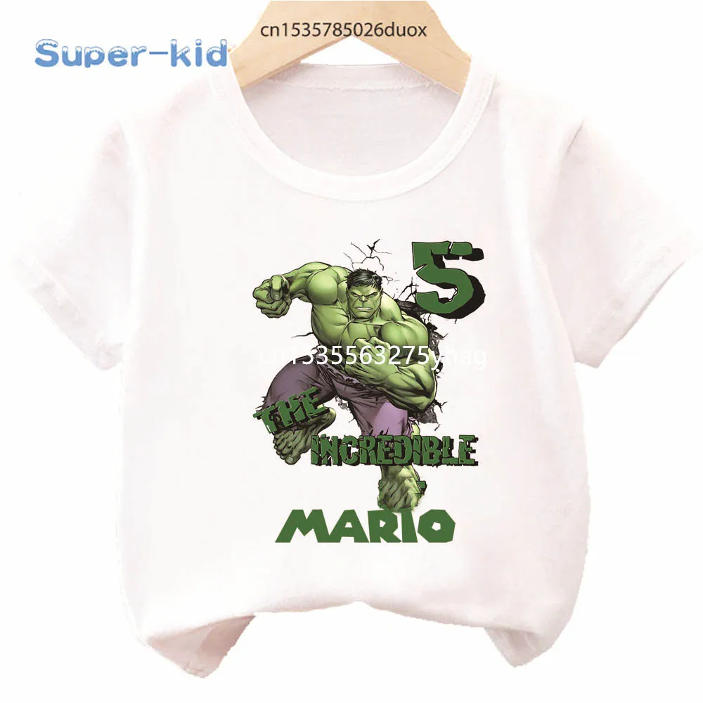 

2 3 4 5 6 7 Years Marvel Hulk Birthday Boy Gril Short Sleeve Shirt New Summer 2024 Hulk Birthday Personalize Name Boys T-shirts