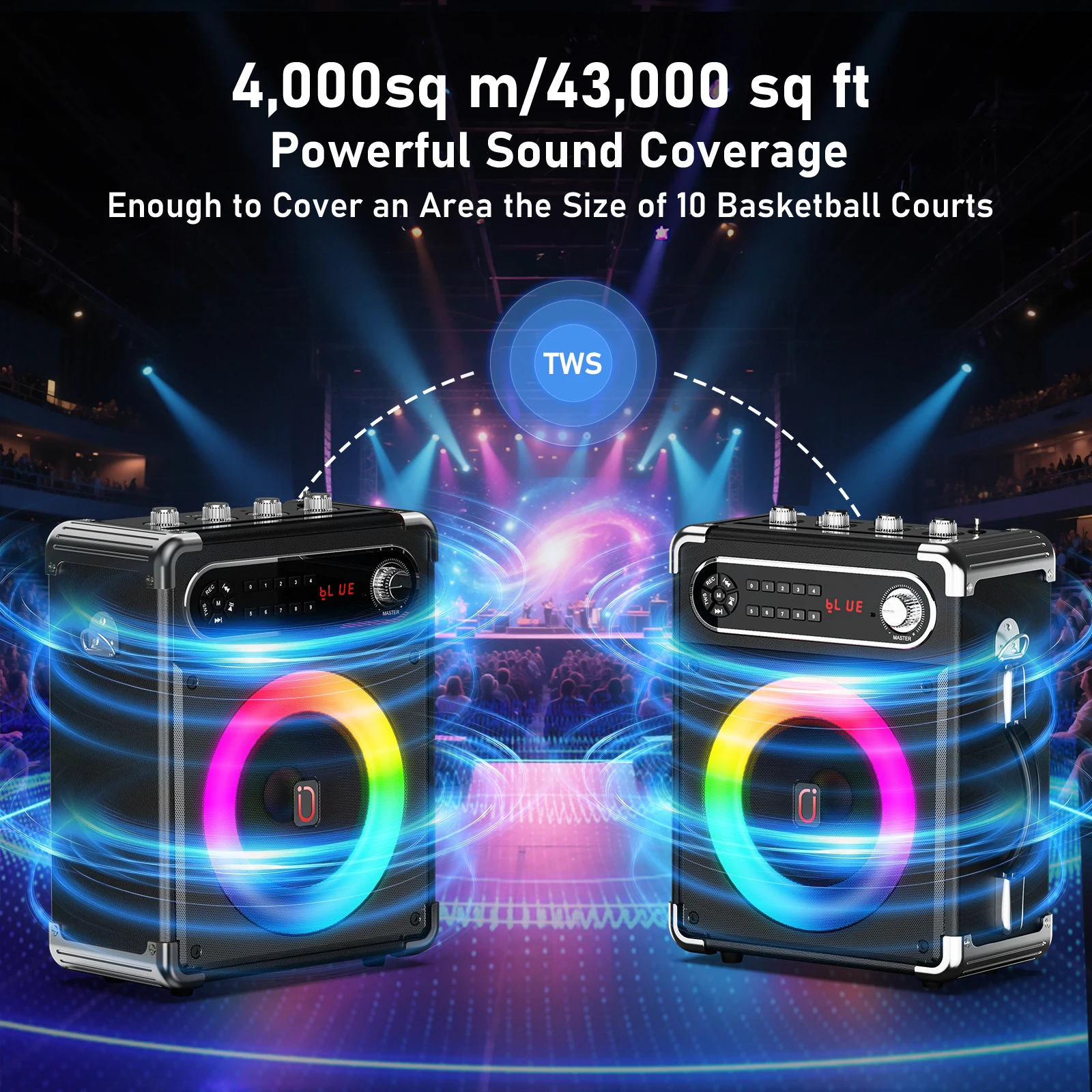 آلة كاريوكي مع 3 ميكروفونات لاسلكية، مكبر صوت للحفلات المنزلية مع أضواء ديسكو، نظام PA يدعم اتصال TWS والتلفزيون