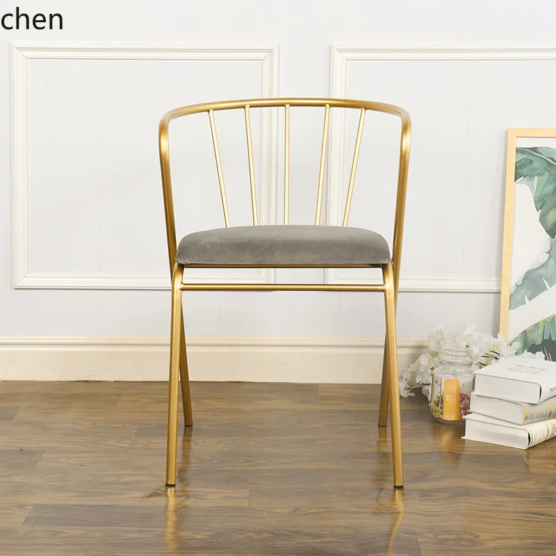 CZ Iron Art Backrest Armrest Dining Chair Modern Simple Internet Celebrity gold Home Makeup