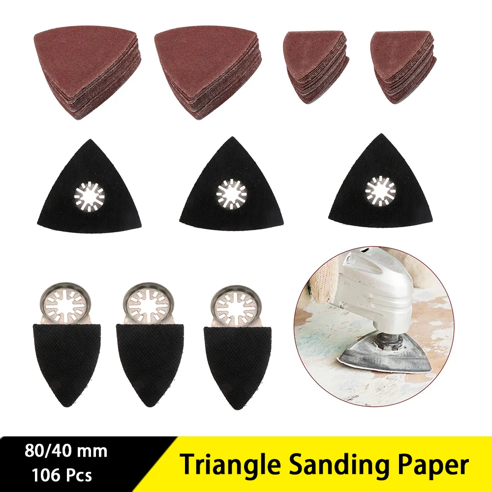 

80X80/40X40 mm Triangle Sanding Paper 106 Pcs with Finger Sanding Pad Assorted 60/80/180/240 Grits for Polishing Wood Metal