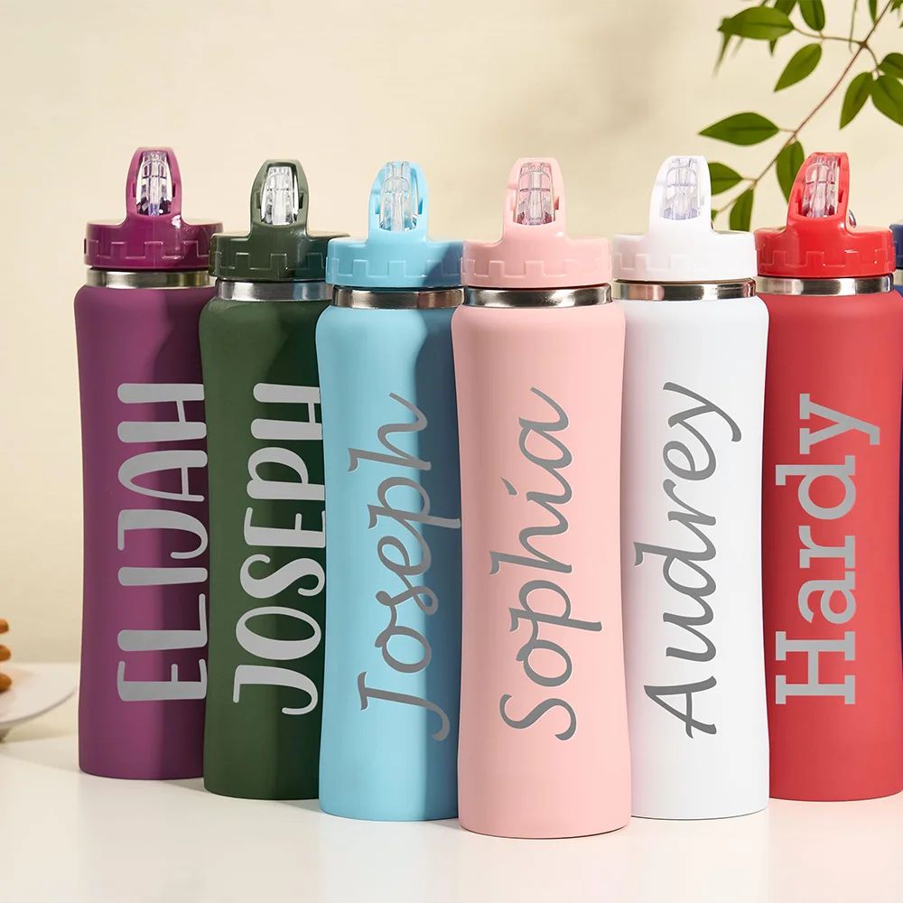 Engraved Straw Bottle Insulated Kids Cup Thickened Office Sports Lover Gift Thermal Mug with Straw Portable Insulated Tumbler