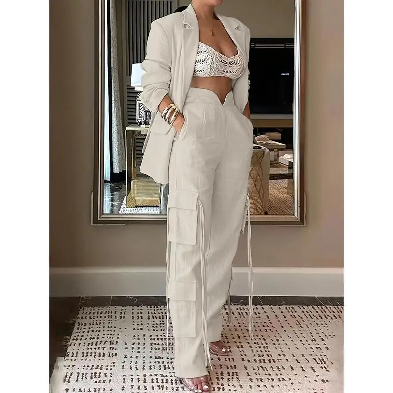 

Women's Multi-Pocket Set Two-Piece Suit Fashionable Summer Outfit Versatile Workwear Casual Chic Brandless Ensemble