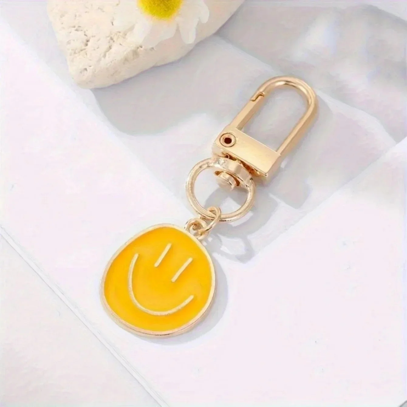 Cute Enamel Metal Smile Face Keychain Shiny Durable Women's Key Ring Lovely Bag Accessory for Daily Use image 5