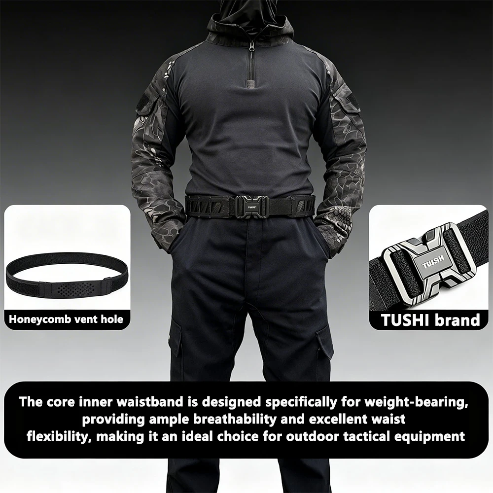 TUSHI New 3.8cm Tactical Inner Belt for Men Premium Nylon Rigid Hook & Loop Straps 95cm to 135cm Unbuckled Belt Male Waistband
