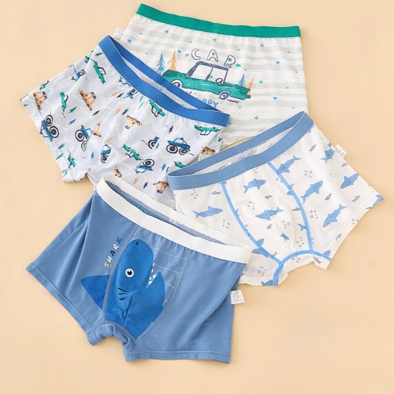 

4PCS Kids Cute Cartoon Print Panties for Boy Cotton Soft Antibacterial Knickers Thin Breathable Briefs 6+y Young Child Underwear