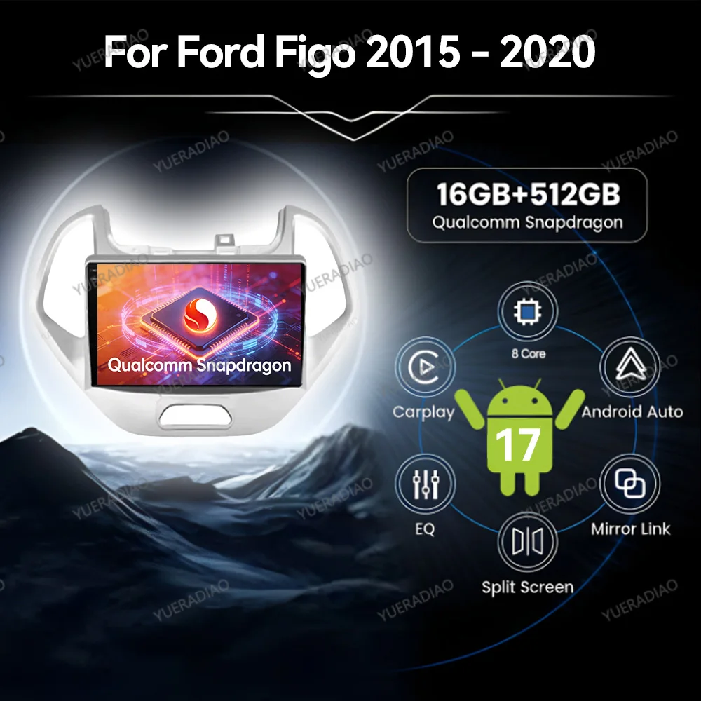 Radio para Auto Android 17 para FORD FIGO KA 2015 2016 2017 2018 2019 2020 GPS NAVI Carplay y Android Auto 2DIN Qualcomm 4G WIFI SWC BT
