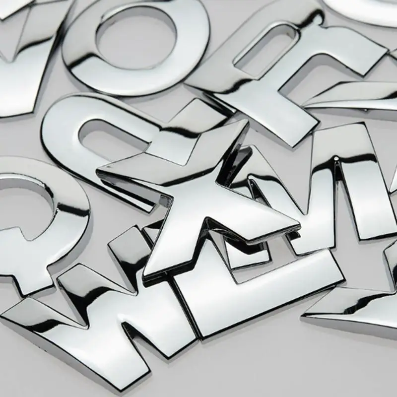 1Pc 3D Zinc Alloy Car Letter Stickers DIY Alphabet Emblem Numbers Chrome Labeling Car Sticker Digital Badge Accessories