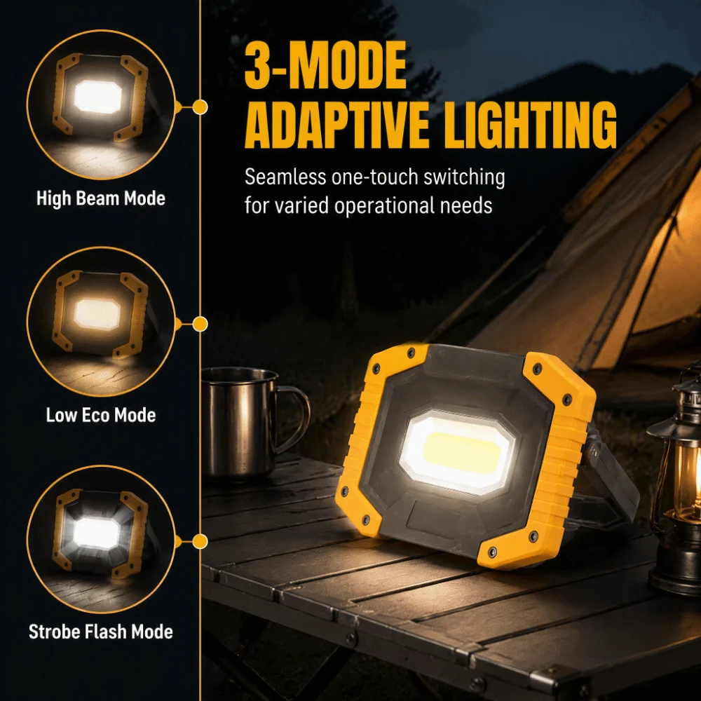 Convenient Waterproof USB Floodlight Three-Speed Adjustment Handheld COB Flood Lamp LED Work Light Hiking