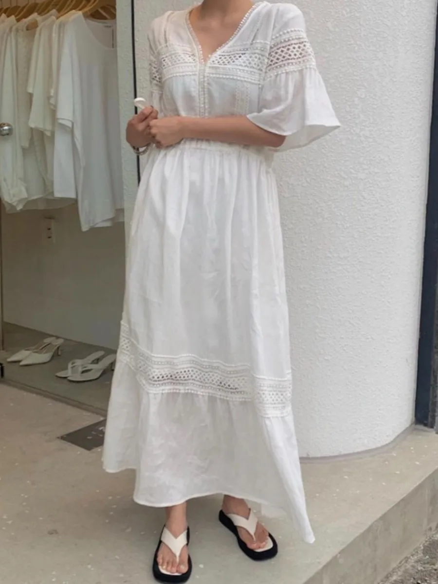 Ele Summer Lace Patchwork Lungo Allentato Dr Chic Vaion Sle Design unico Faion Dr 2025 Collezione estiva da donna