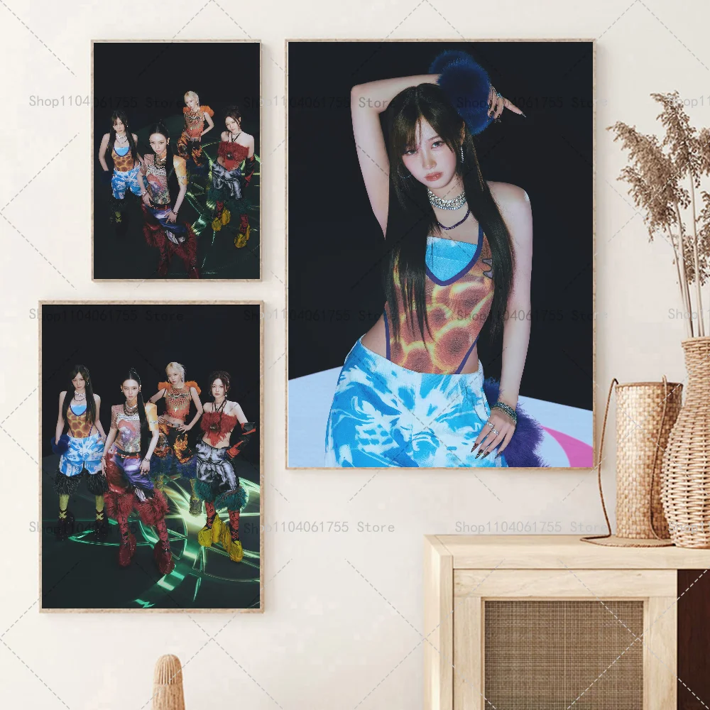 1PC Kpop Aespa Supernova MV Poster Self-adhesive Art Waterproof Paper Sticker Coffee House Bar Room Wall Decor