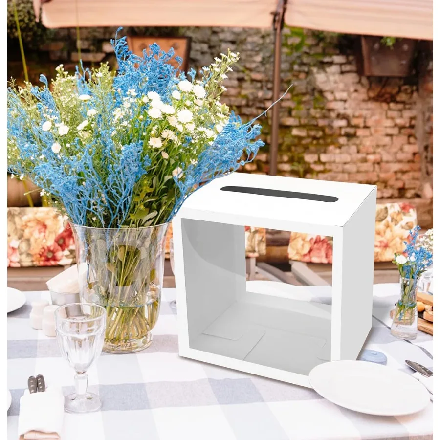 กล่องการ์ดสีขาวสำหรับงานปาร์ตี้ พร้อมหน้าต่างใสสำหรับใส่การ์ด สำหรับงานแต่งงาน วันเกิด งานรับปริญญา งานเลี้ยงฉลองทารกแรกเกิด ของตกแต่งงานเลี้ยง