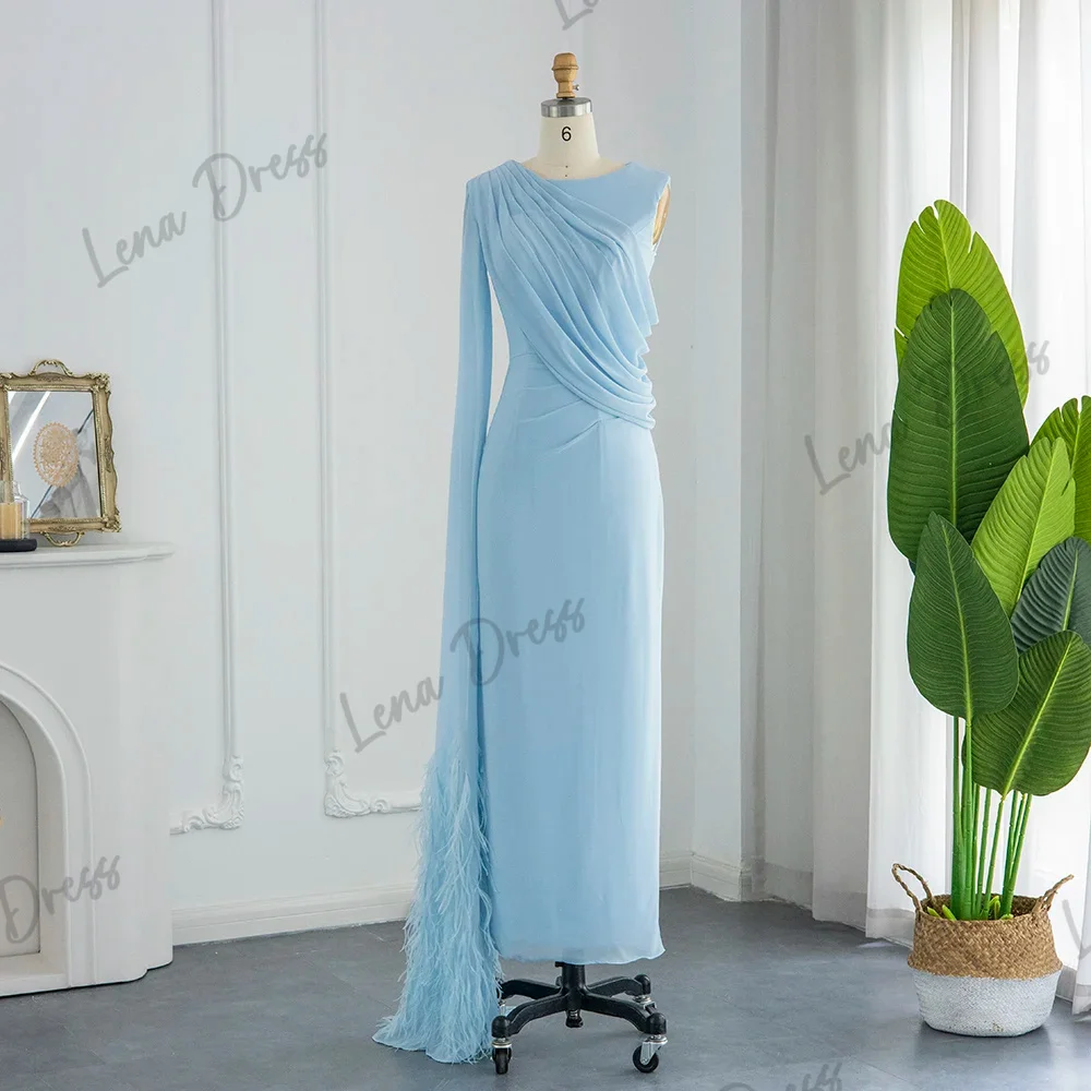 Lena elegante Party kleider für Hochzeits gast Kleid Frauen Chiffon Himmelblau Royal Verlobung kleid es Fischschwanz Feder Abschluss ball