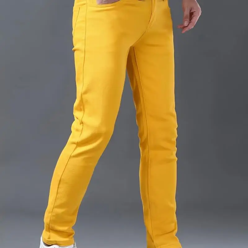 

Yellow Elastic Denim Jeans Low Waist Drawstring Closure Unisex Nylon Fiber Resistant to Deformation Summer 2015 Casual Style