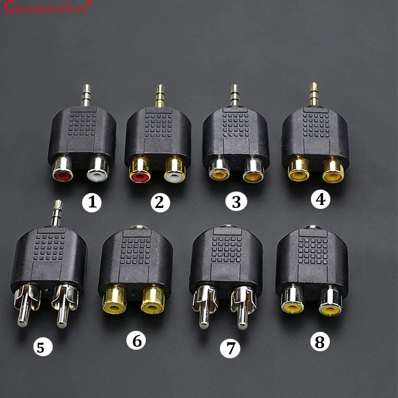 2PCS/lot 3.5mm Male To 2 Female Rca Audio Adapter Gold Plated Silver Adapter For TV Computer  CD DVD 1 Divided Into 2 Plugs